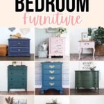 A collage of nine chalk-painted bedroom dressers in various colors and styles under bold text.