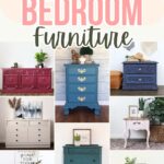 Collage of chalk painted bedroom furniture in various colors and styles, with large text above the images.