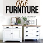 Two white painted wood furniture with wood tops, decor, and a sign that says Painting Old Furniture above them.