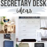 Collage of five painted secretary desks in various styles and colors, with text reading Painted Secretary Desk Ideas.