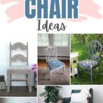 Collage of five creatively chalk-painted chairs in various styles and colors, with the text Chalk Painted Chair Ideas.