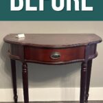 A small wooden console table with one drawer, labeled BEFORE at the top.