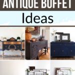 Collage of painted antique buffets in various colors, shown with different home decor styles.