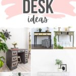 Collage of five chalk-painted desks in various colors, with text: Chalk Painted Desk Ideas.
