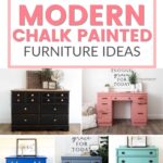 Collage of modern chalk painted furniture: black, pink, blue, navy, and teal dressers, with bold text above.