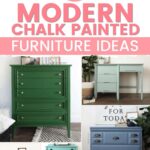 Collage of modern chalk-painted dressers and desks in green, blue, and aqua, with bold text about furniture ideas.