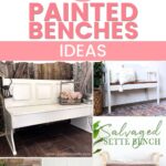 Collage of painted bench ideas, featuring different styles and colors of benches in home settings.