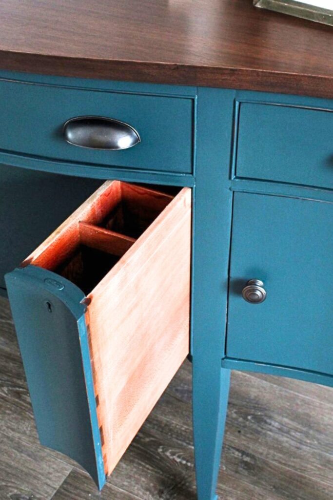 close up of hidden drawer pulled out