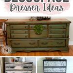 Collage of three decorated dressers showcasing different decoupage styles and transformations.