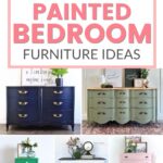 Collage of painted bedroom furniture, including dressers and nightstands in blue, green, pink, and wood tones.