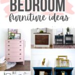Collage of painted bedroom furniture, including pink, blue, black, and wood accent pieces, with decorative items.
