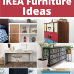 Collage of colorful painted IKEA furniture ideas, including cabinets, desks, dressers, and shelves.
