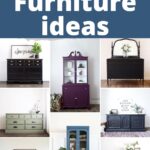 Collage of colorful painted furniture including dressers, hutches, and buffets in different styles and shades.