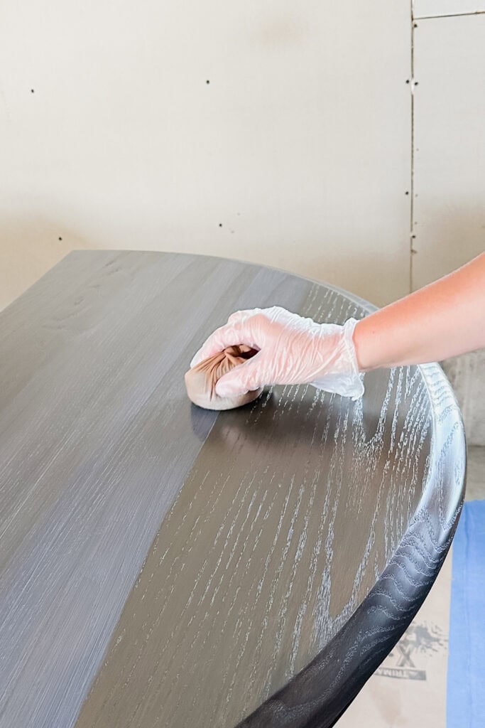 Wiping polyurethane on stained table top