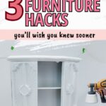 using a sprayer to paint ornate cabinet white
