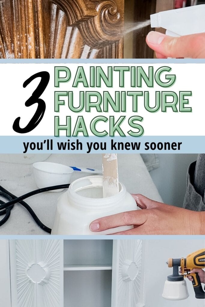 Collage showing furniture painting tips and tools