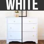 Bright white painted dresser with updated gold and floral knobs, showcasing furniture repainting transformation.