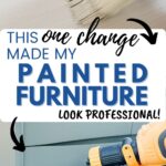 A paintbrush and a paint sprayer with text: This one change made my painted furniture look professional.