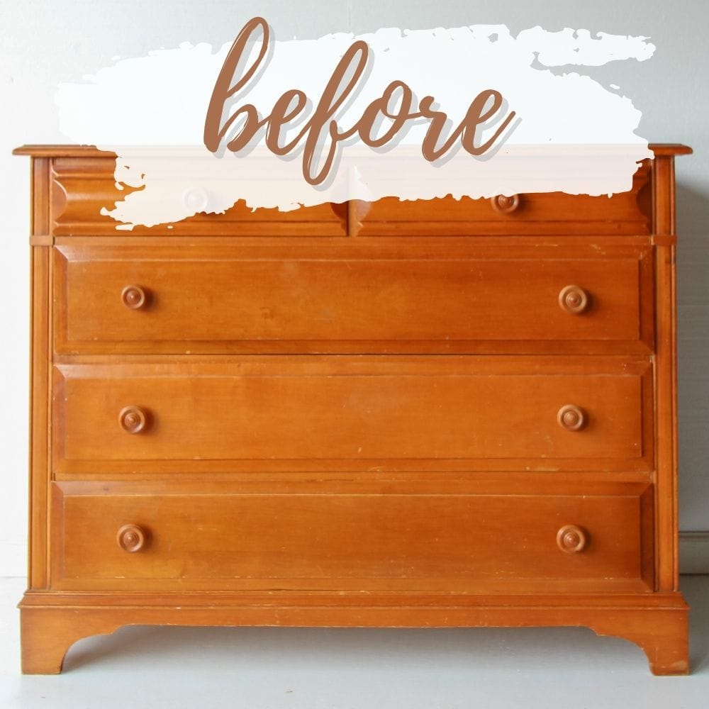 A dresser with the words before overlayed