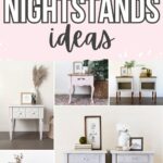 Collage of stylish painted nightstands in different colors and designs, with decorative items on top.