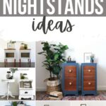 Collage of seven painted nightstands in various styles, colors, and designs, with “Painted Nightstands Ideas” text.