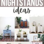 Collage of various painted nightstands in different styles and colors, arranged in a decorative layout.