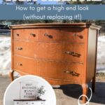 Old dresser and an inset showing it updated with white paint