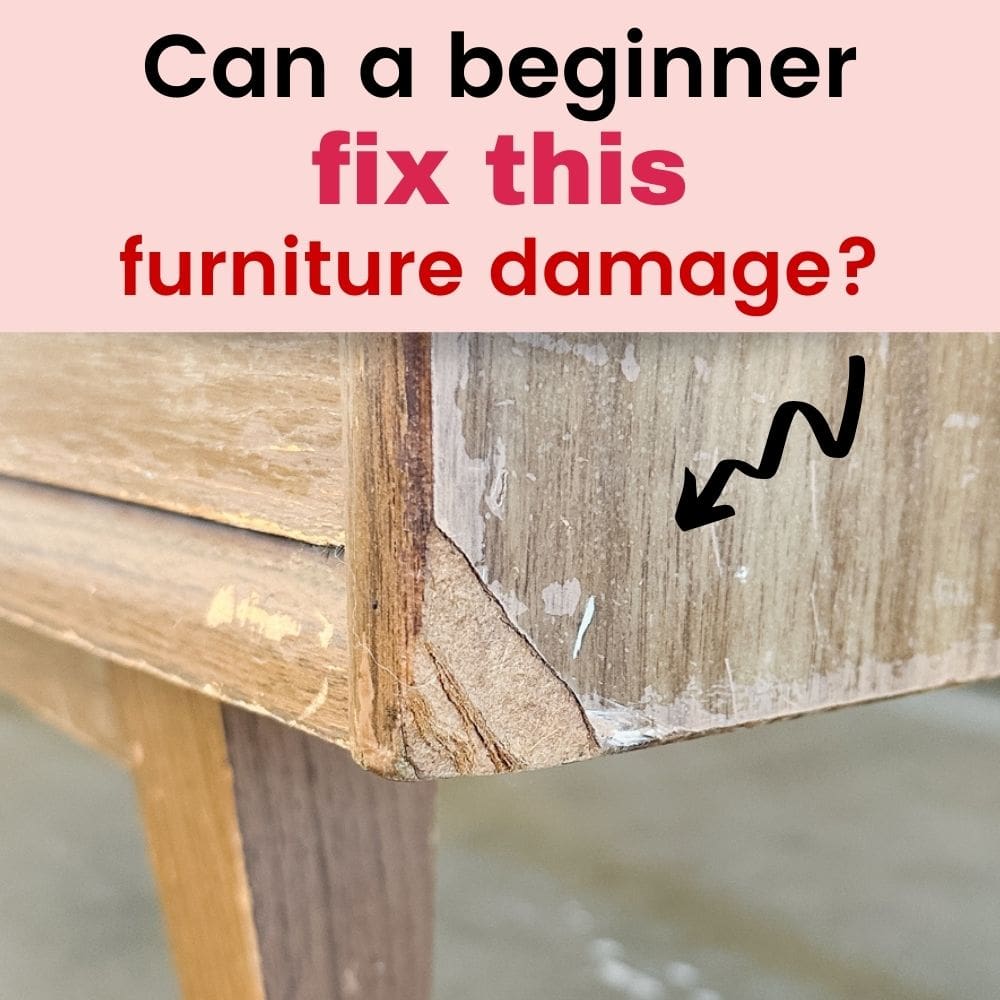 Wooden furniture with visible chipped and damaged corner