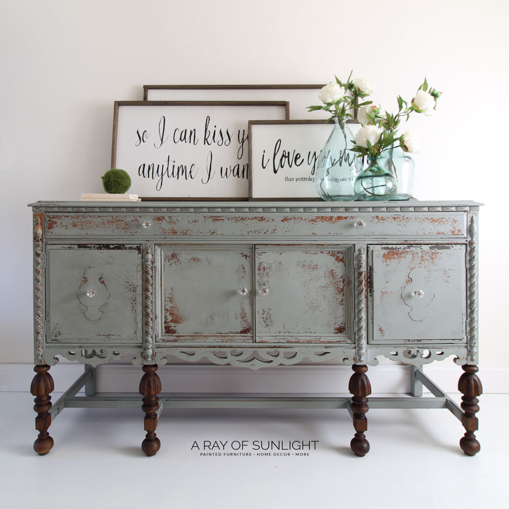 Vintage light green distressed sideboard