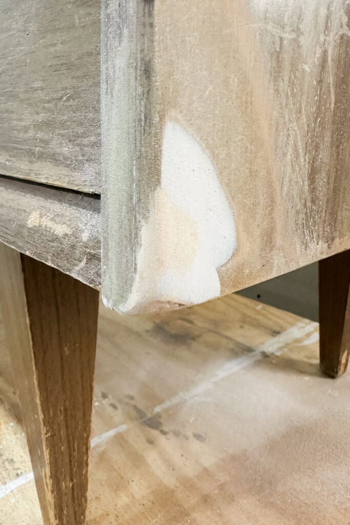 Closeup of wooden corner after sanding Bondo