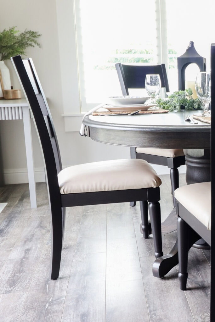Closeup of a modern black dining chair