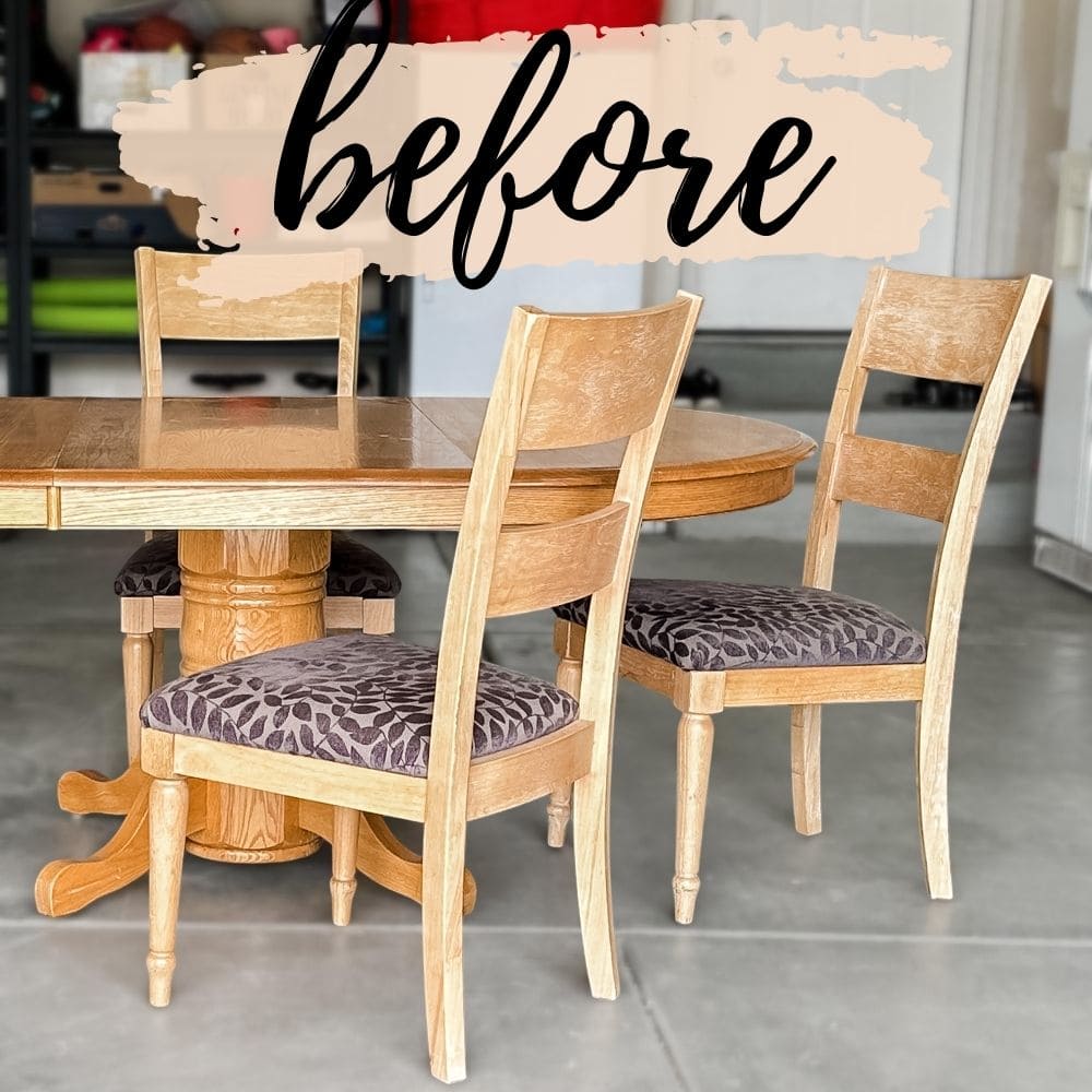 Round wooden dining table with three matching chairs