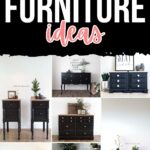 Collage of various black-painted furniture pieces, including dressers, nightstands, and cabinets.