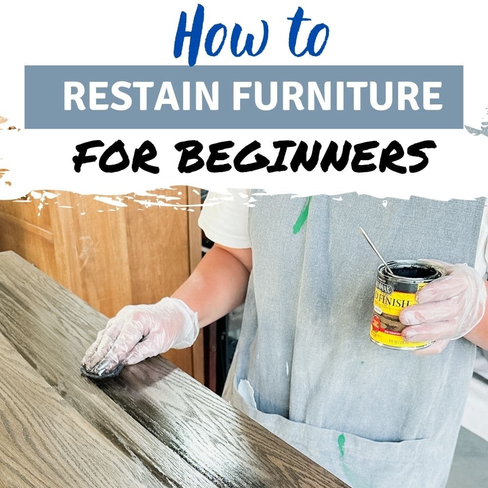 Person in gloves applying wood stain to furniture