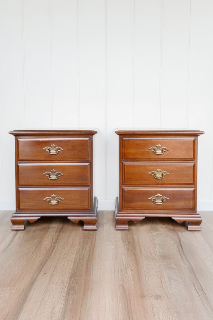 Two matching vintage wooden nightstands