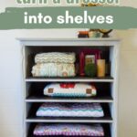 A repurposed dresser with open shelves