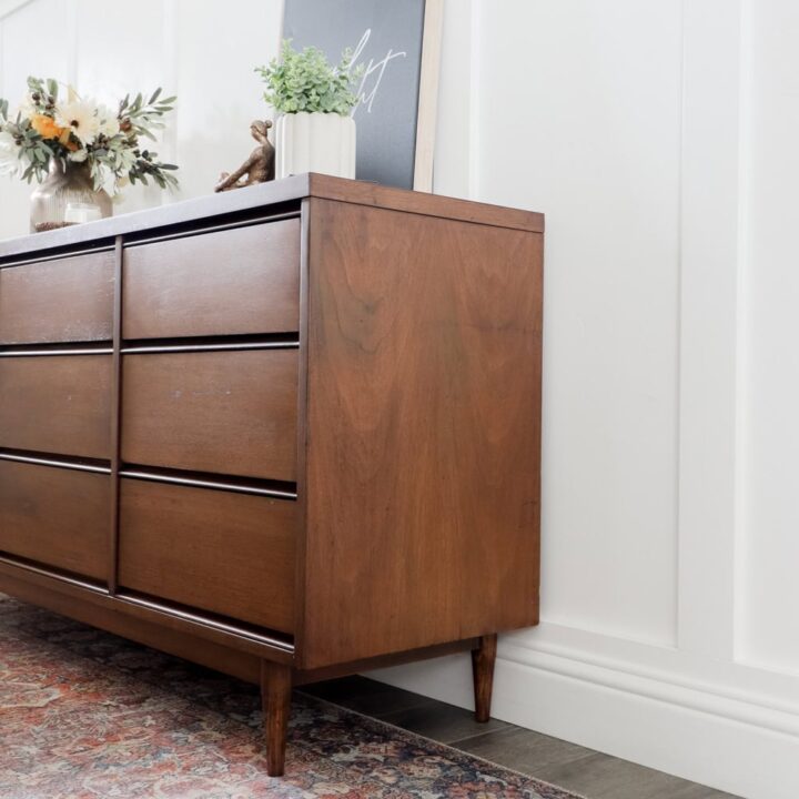 square side view of refinished dresser