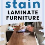 A person stains a piece of laminate furniture