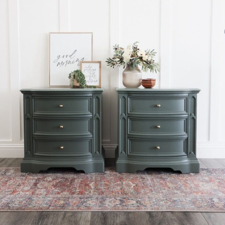 Two green dressers with gold knobs