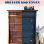 Before and after of dresser painted blue