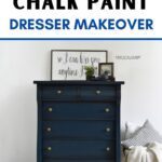 Navy blue chalk painted dresser with brass knobs
