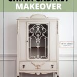 Rustic china cabinet painted white with dark legs