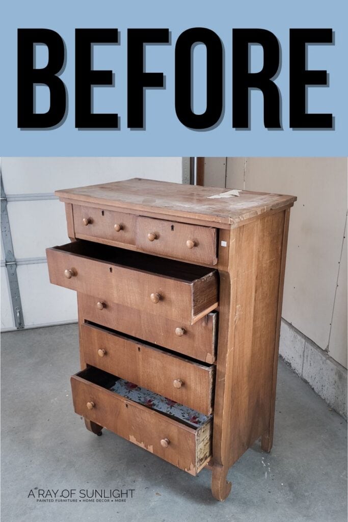 damaged dresser before repair