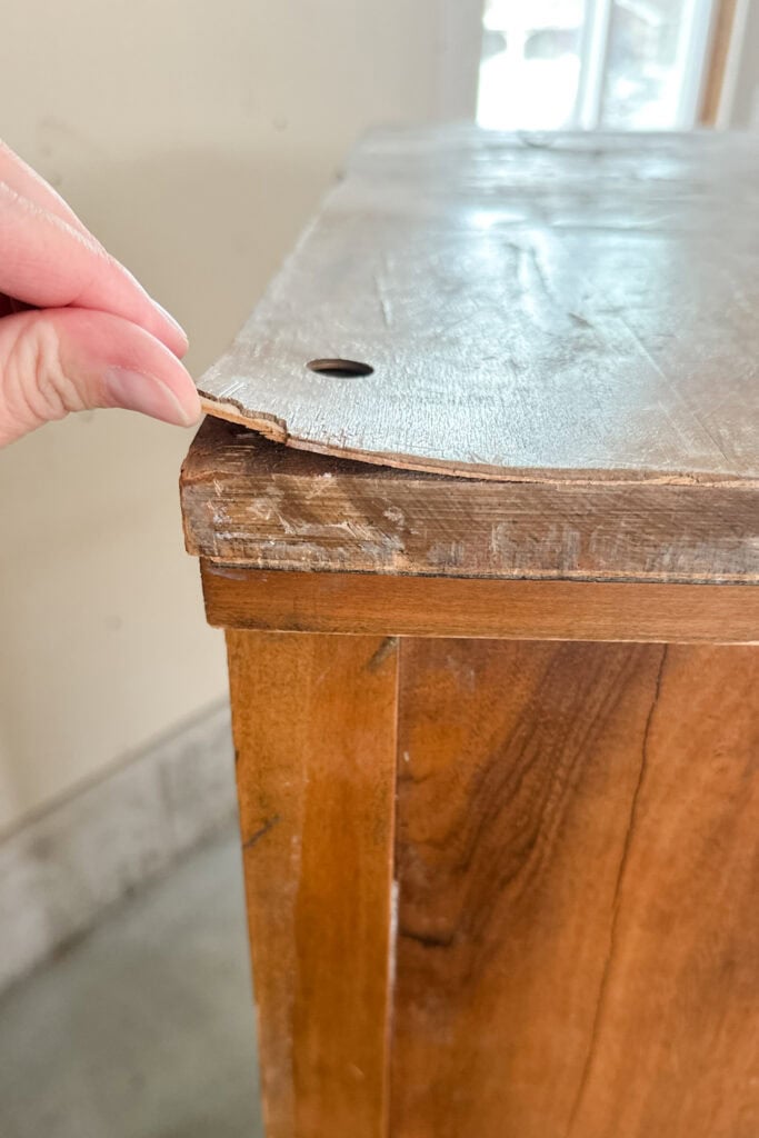 peeling veneer dresser before and after