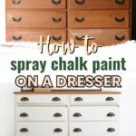Before and after photo of a dresser, transformed from wood finish to white with chalk paint.