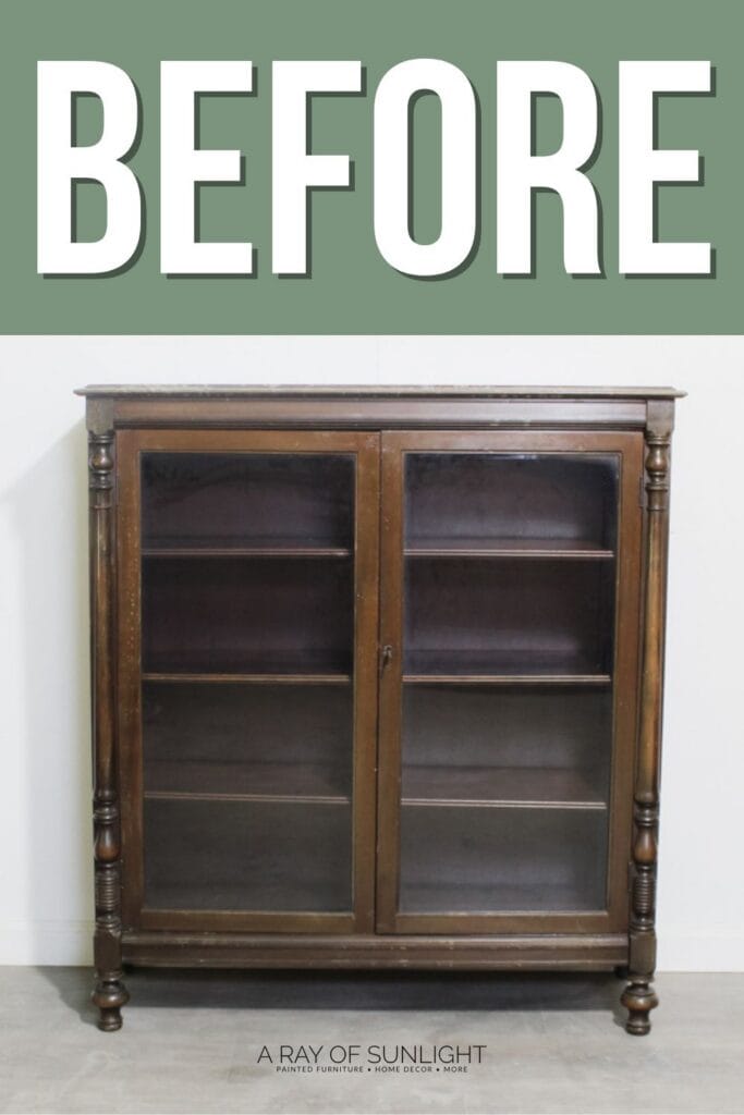 wood display cabinet before makeover