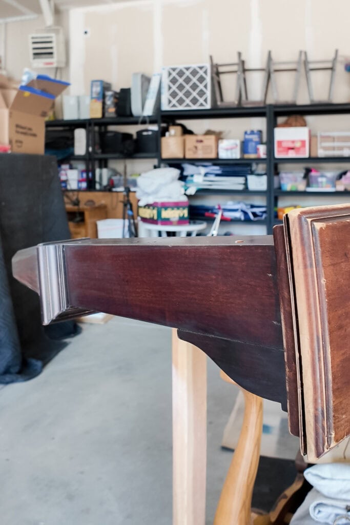Closeup of footboard after staining with no effect