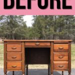 Antique wooden desk with BEFORE text above.