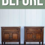 Two matching dark wood nightstands with drawers and doors, sitting side by side against a white wall.